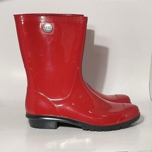 UGG Women's Shaye Rubber Rain Boots Red Size 10 Waterproof Mid Calf USA-*FLAW